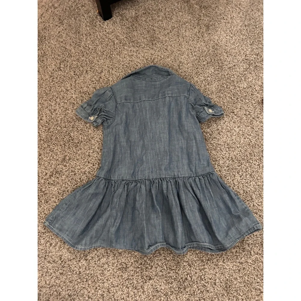 Ralph Lauren Baby Girls Blue Chambray Drop Waist Dress 9M Short Sleeve Pony Logo
